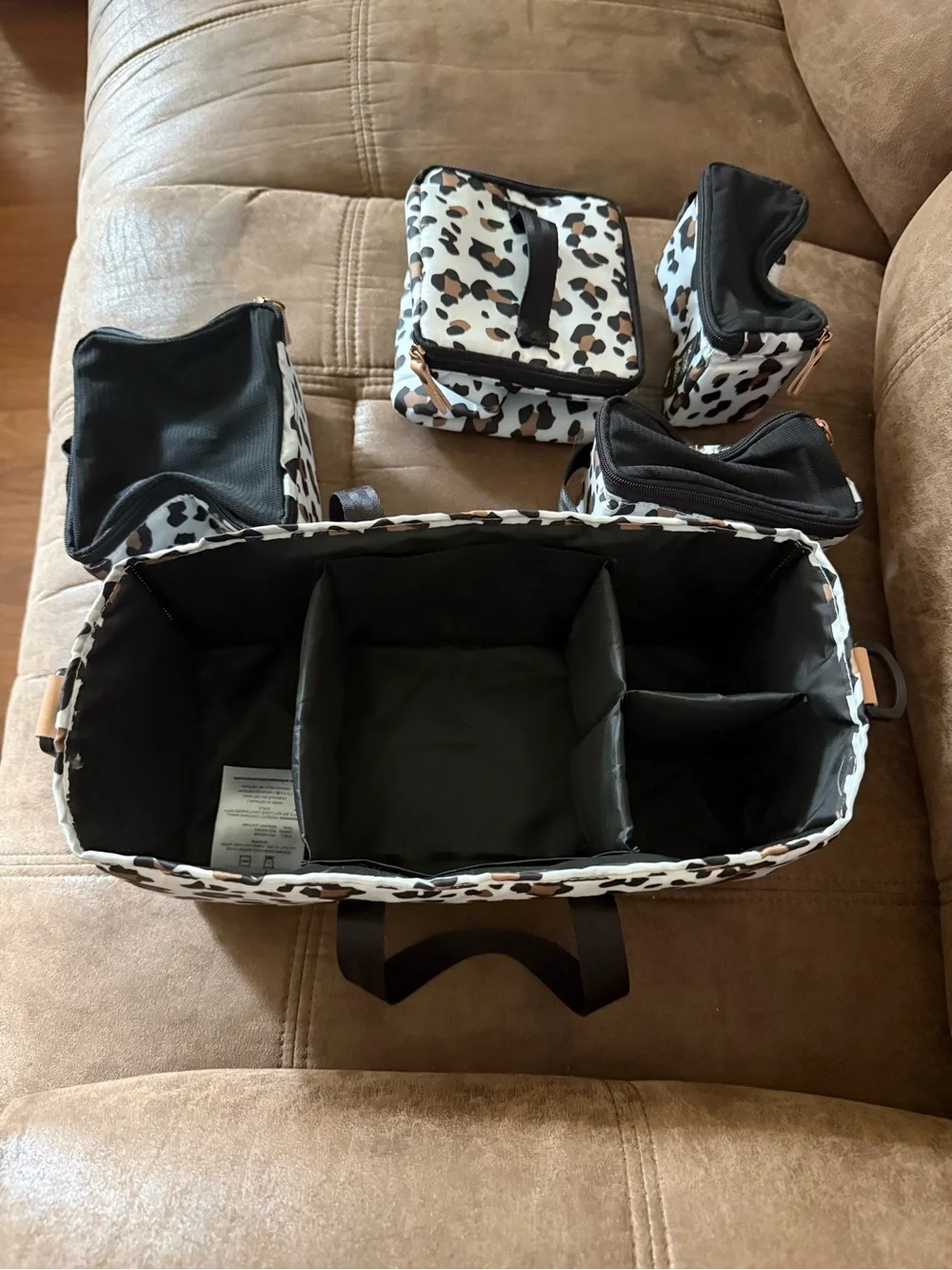 Leopard Print Organizer Tote in Brown and Black